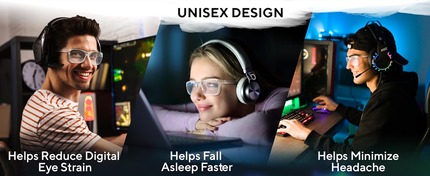 Glasses - Unisex Design - Reduce Digital Eye Strain - Fall Asleep Faster - Minimize Headache