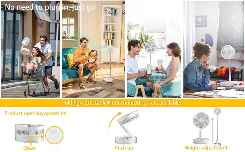 Greheywos cordless foldable floor fan / desktop fan