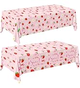 Pymurod 2Pcs Strawberry Baby Shower Tablecloths Disposable Plastic Rectangle Strawberry Table Clo...