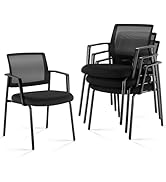 Sweetcrispy Mesh Back Stacking Arm Chairs 4 Pack, Upholstered Fabric Stack Chairs, Sturdy Metal, ...