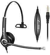 Cell Phone Headset with Microphone Noise Cancelling for iPhone Samsung Laptop PC, 3.5mm Computer ...