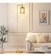 Ziisee Floor Lamps for Living Room - Gold Standing Lamp with Amber Glass Shade, Modern Floor Lamp...