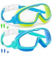 HIKOTEY 2 Pack Kids Swim Goggles, Leakproof Anti-Fog UV Protection Wide View Goggles for Boys Gir...