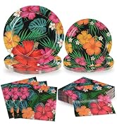 60Pcs Tropical Night Party Tableware Set, Tropical Hawaiian Luau Plates with Napkins Serves 20 Gu...