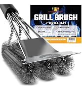 KP BBQ Grill Brush for Outdoor Grill w/Grill Scraper &amp; Heavy Duty Grill Mat -Smart Grip Handle fo...