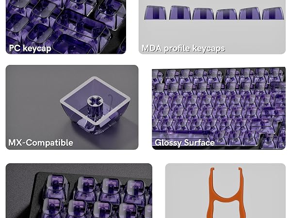 Purple Clear keycaps,Transparent keycaps,Ceramic Jelly Key caps,Shine Through keycap Side Printed