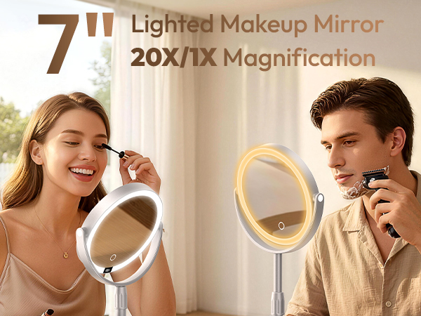 7" Lighted Makeup Mirror 20X/1X Magnification
