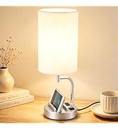 Dreamholder Touch Control USB Table Lamp with USB C/A &amp; AC Outlet, 3-Way Dimmable Bedside Lamp, M...