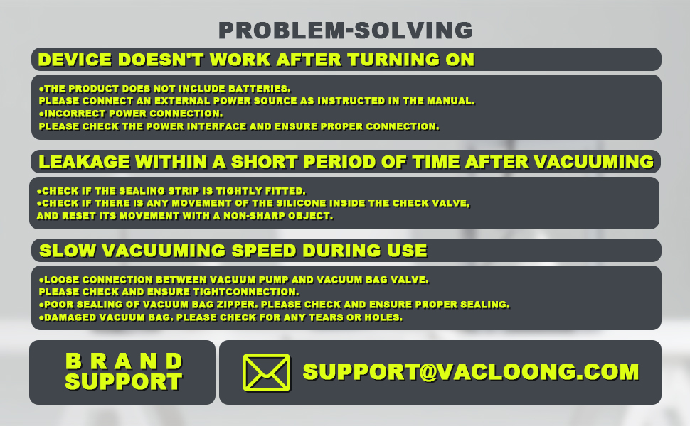 Vacloog Product Troubleshooting