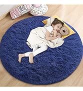 Gifeas Navy Blue Round Rug for Girls Bedroom, Fluffy Circle Carpet 4'X4' for Kids Room Decor Shag...