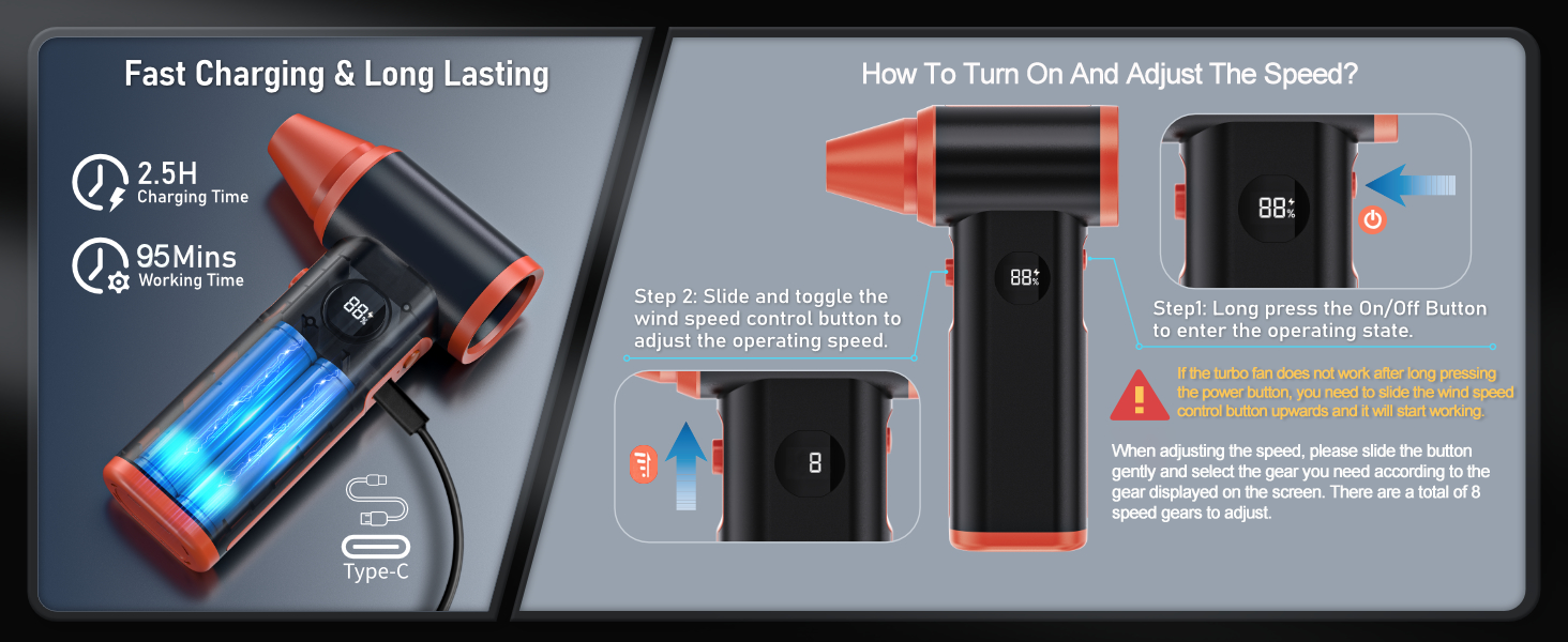 Cordless Car Dryer Air Blower Gun Mini Blower Super Power Turbo Fan