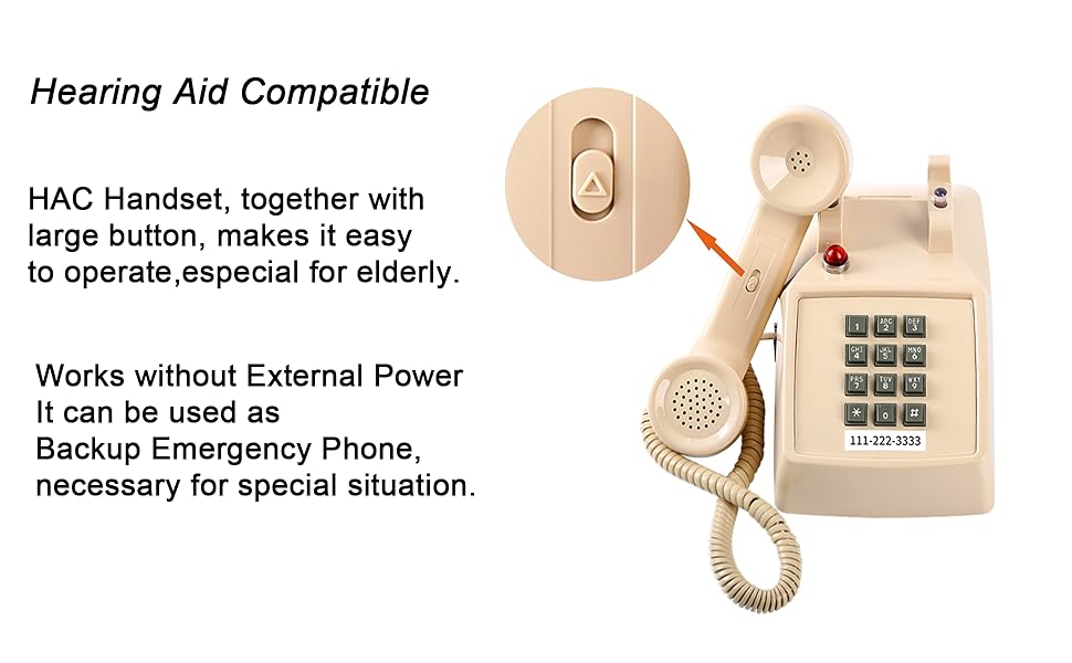 Retro Corded Desk Phone, Classic 2500 Desk phone Beige Desk Phone HAC