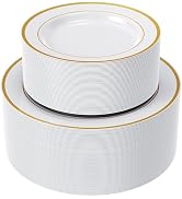 FOCUSLINE 120pcs Gold Plastic Plates, Disposable Plastic Party Plates with Gold Rim, Including 60...
