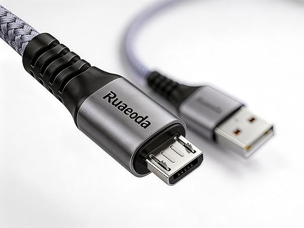 Ruaeoda premium micro usb cable heavy duty reinforced SR connector for android fast charging
