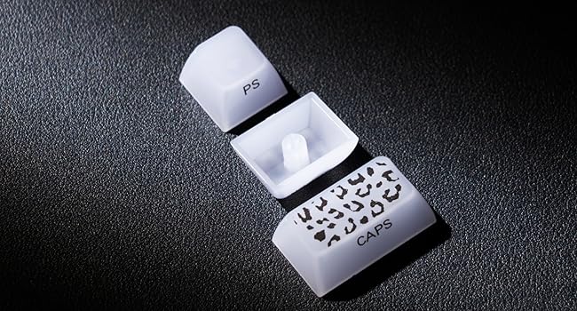 Womier Keyboard Keycaps Jelly, White Ceramic Keycaps Style, Leopard Print Key caps