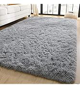 YJ.GWL Soft Fluffy Area Rugs for Bedroom Living Room 4x6 Feet, Grey Plush Shag Carpet Non Slip fo...