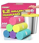 T.FORING 1.2 Gallon Trash Bags - 300 Count Colored Small Garbage Bags, 4.5 Liter Unscented Mini C...