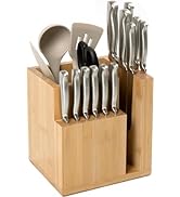 KitchenEdge Bamboo Magnetic Knife Block and Cooking Utensil Holder, Sleek Storage for Chefs Knive...