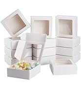 BENECREAT 20 Pack White Kraft Paper Boxes with Clear Window 3.6x3.6x1.4 Gift Packaging Boxes for ...