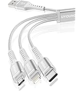 Short Multi Charging Cable 1FT 2Pack 3 in 1 Charger Cord Braided Universal Phone Cords with Light...