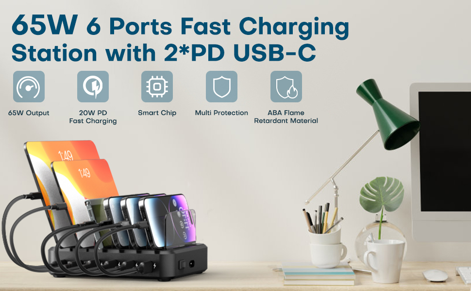 6 ports charging station