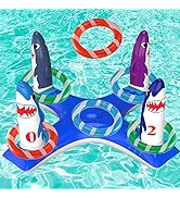 Uniqhia Inflatable Pool Ring Toss Games Toys, Floating Shark Flamingo Swimming Pool Ring with 6Pc...