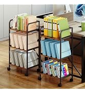 Rolling Utility Cart, 3-Tier Mobile Device Storage Rack and File Organizer, Solid Metal Frame Lar...