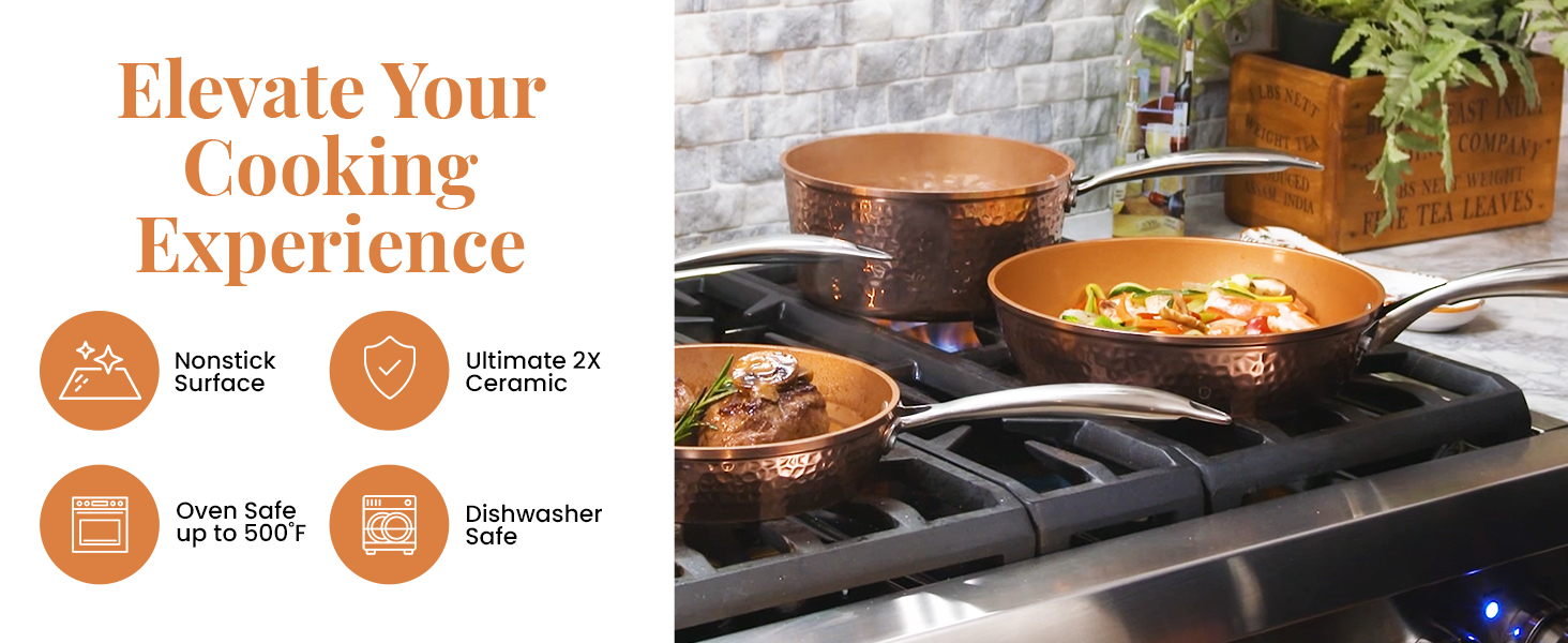 Hammered Non Stick Frying Pans Nonstick Frying Pan with Lid, Nonstick Pan Ceramic Pan Copper