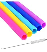 Reusable Silicone Drinking Straws - Set of 5 - BPA Free - Free Cleaning Brush Included - Work wit...