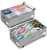 boailydi 10-in 75L Low Profile Under Bed Storage with Wheels, 2 Pack, Gray | 5 Rotating Wheels, L...
