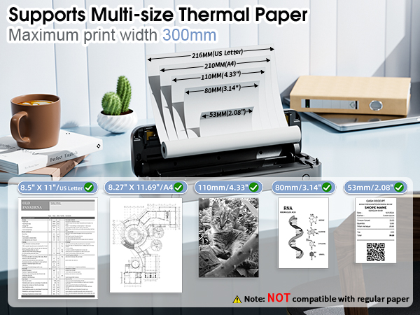 portable printers wireless for travel thermal bluetooth inkless 300dpi M832 phone laptop compact