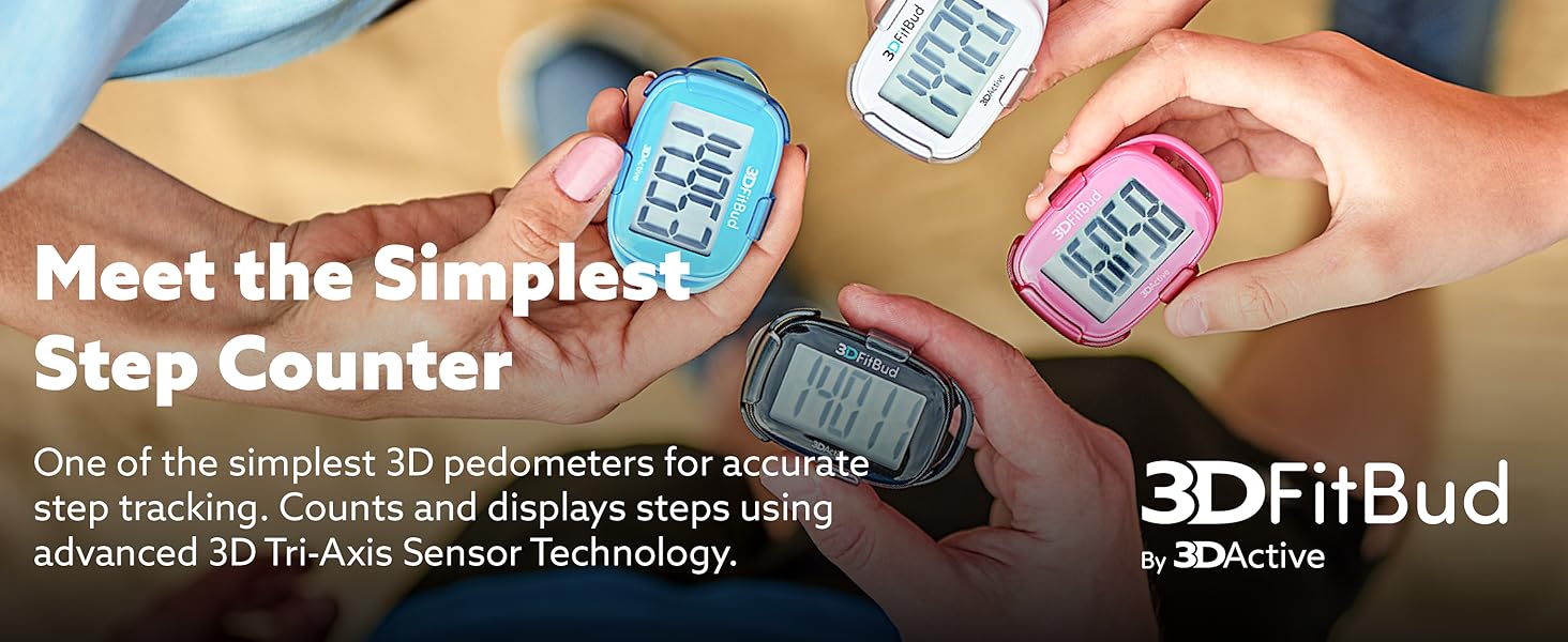 3DActive product range. 3DFitBud Step Counter and resistance bands.