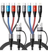 Dual Type-C 4 in 2 Multi Charging Cable,[2Pack 6Ft] Multiple Charger Cord | Braided USB A/C Unive...