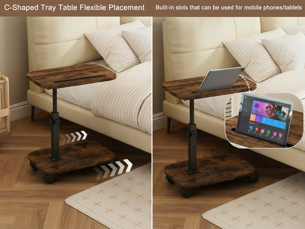 C-Shaped Tray Table Flexible Placement Built-in slots that can be used for mobile phones/tablets