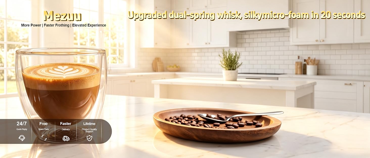 Upgraded dual-spring whisk silkymicro-foam in 20 seconds
