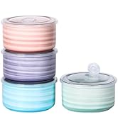 Selamica Ceramic Bowls with Lids, 14 OZ Microwave Safe Bowls with Lids for Lunch Picnic, 5 Inch C...