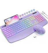 SABLUTE Wireless Keyboard and Mouse Combo, 9 Backlit Effects, Wrist Rest, Phone Holder, 2.4G Lag-...