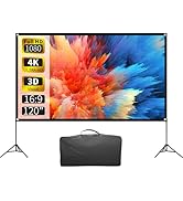 Projector Screen with Stand 120 Inch, 16:9 4K HD Portable Projector Screen Indoor Outdoor, Foldab...