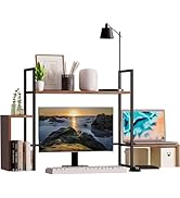 WelFurGeer LED Desk Shelf Organizer with RGB Light Strip, 2-Tier Desktop Shelf for Computer Monit...