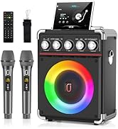 Karaoke Machine with 2 Microphones: HWWR Portable Karaoke Machine for Adults Kids, Bluetooth Kara...