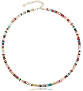 AGOT Beaded Gemstone Necklace for Women: Boho Bead Choker Natural Stone Necklaces - Handmade Jewe...
