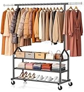 EAGMAK Heavy Duty Clothes Rack Load 686 LBS, Rolling Clothing Rack with 3 Shelves, Height Adjusta...