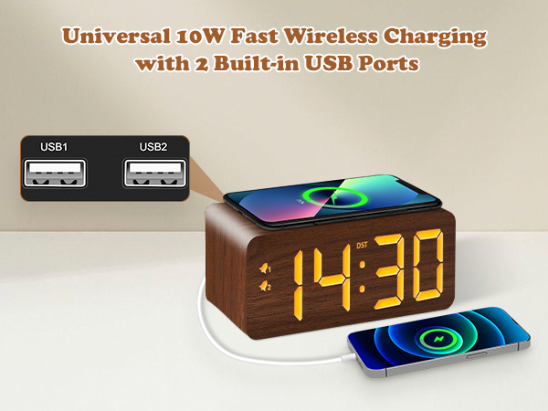 Universal 10W Fast Wireless Charging with 2 Built-in USB Ports
