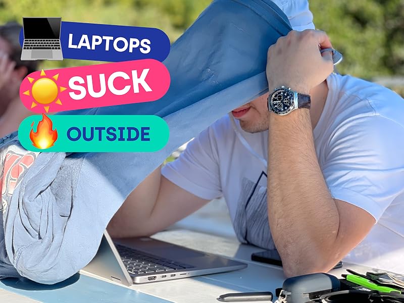 Laptops overheat and glare prevents seeing screen outside