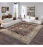 Rugcomf Living Room Rug 5x7 Rug Machine Washable Boho Area Rug Non Slip Vintage Low Pile Large Ru...