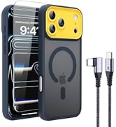 4 in 1 Magnetic for iPhone 17 Pro Max Case [with 1X Screen Protector, Braided Cable, Removable Le...