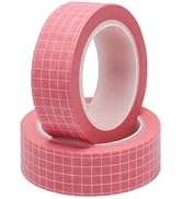 Mogoostry 2 Rolls Check Pattern Tape Set Grid Washi Tapes 0.6inch Width Pink Adhesive Paper Plaid...