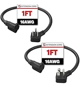 EP 16/3 1ft SJTW Flat Plug Extension Cord, 13A 1625W, 3 Prong Grounded Extension Cord – 45° Angle...