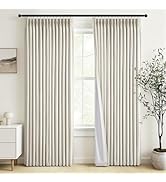84 Inch Long Pinch Pleated 100% Blackout Linen Curtains 2 Panels Set,Natural Linen Room Darkening...