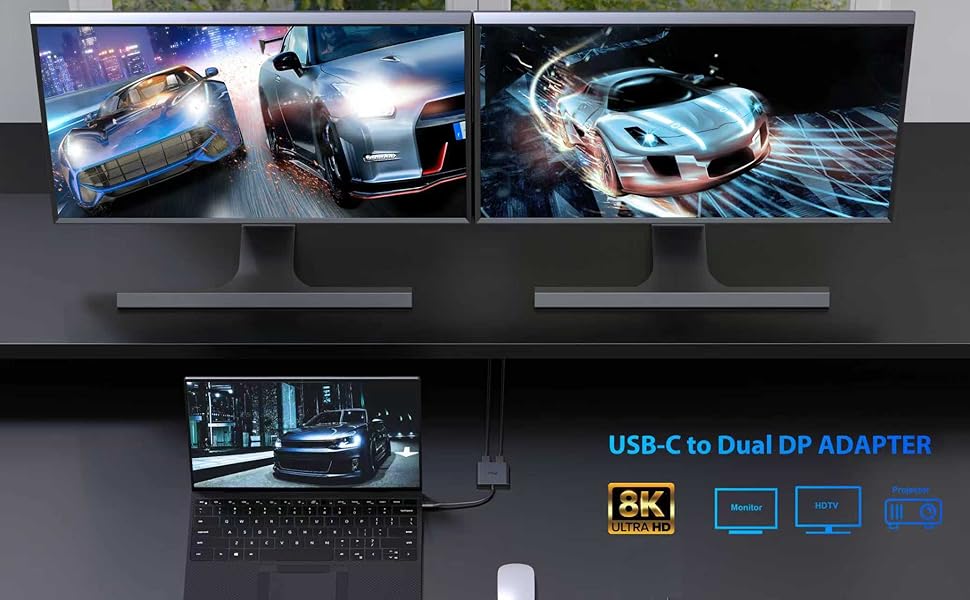 usbc to dual displayport hub adapter 8K